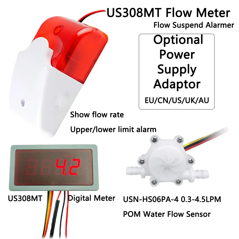 

US308MT Water Flow Meter Alarmer USN-HS06PA-4 0.3-4.5LPM 6mm OD Plug Nylon hall effect water flow sensor iSentrol Electronic