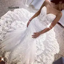 Очаровательная Милая Русалка Кружева свадебное платье Элегантный аппликация длинный Тюль для поездов свадебное платье Backelss Vestido De Noiva