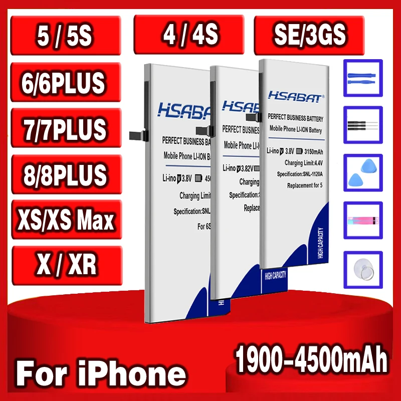 Аккумулятор большой емкости 100% мАч для iPhone X XS XR 3GS SE 4 4S 5 5S 5C 6 6S 7 7S 8 8S iphone plus/7 Plus/8