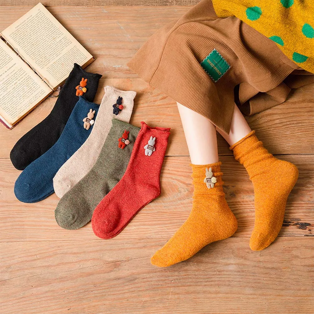 

Autumn Winter Thick Wool Socks Curled Cute Three-dimensional Cartoon Rabbit Warm Women's Wild Middle Tube Socks