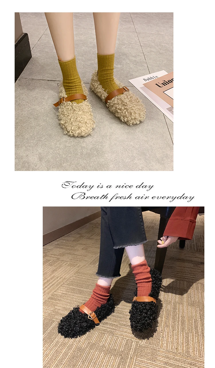 Женская повседневная обувь на плоской подошве с пряжкой модная удобная осенне-зимняя женская модная трендовая обувь лоферы с мехом для девочек