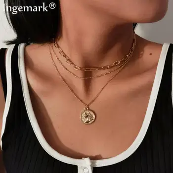 

Goth Vintage Angel Coin Pendant Choker Necklace Women Collar Multilayer Minimalist Snake Chain Necklaces Aesthetic Women Jewelry