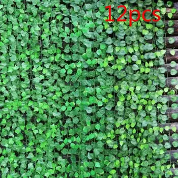 

12Pcs Simulation Plants Green Ivy Leaf Garland Plants Vine Leaves for Home Kitchen Garden Office Home Wedding Party Decoration