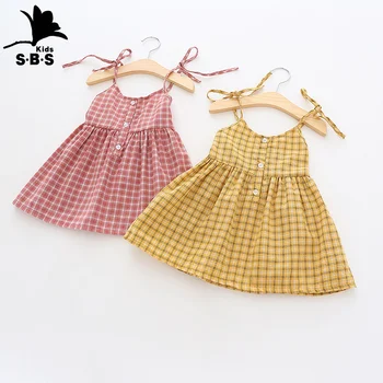 

2019 Summer Hot Sale Dress Kids Clothes for Girl's Casual Dress with Plaid Printing Cotton and Soft Girls Dress Slip Dress cute
