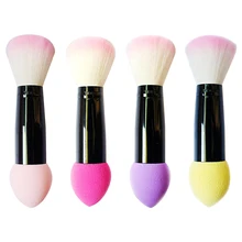 

1pc Professional Two Head Metal Cosmetic Tools with Sponge 2 Heads Nylon Make Up Brushes Blusher Brush
