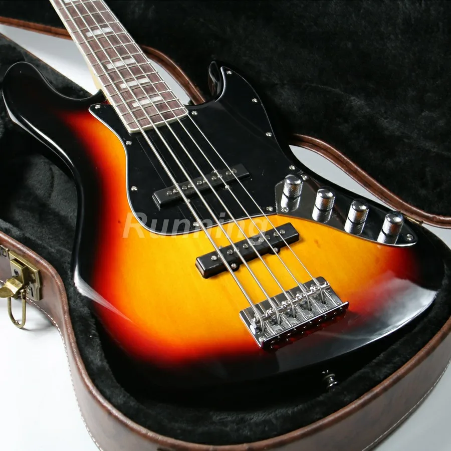 

5 Strings Bass Guitar Sunburst Color Rosewood Maple Fingerboard With Block Inlay bass strings