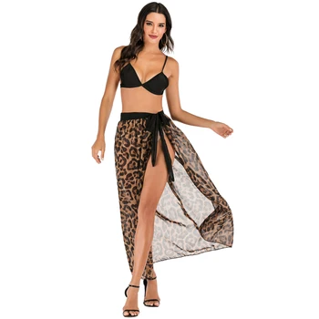 

New Women Sexy Bikini Cover Up Swimwear Beach Skirt Sheer Split Maxi Beach Sundress Leopard Snake Skin Summer Bathing Suit