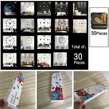 

30 Pieces clock fashion 3D big size wall clock mirror sticker DIY brief living room decor meetting room wall clock