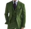 Mens Business 3 Pieces Suits Green Wool Retro Classic Herringbone Pattern Groom Tweed Tuxedos for Wedding (Blazer+Pants+Vest) 1