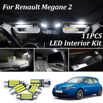

11Pcs White Canbus Car LED Bulbs For Renault Megane 2 II MK2 LED Interior Trunk Door License Plate Light Lamp Kit (2003-2008)