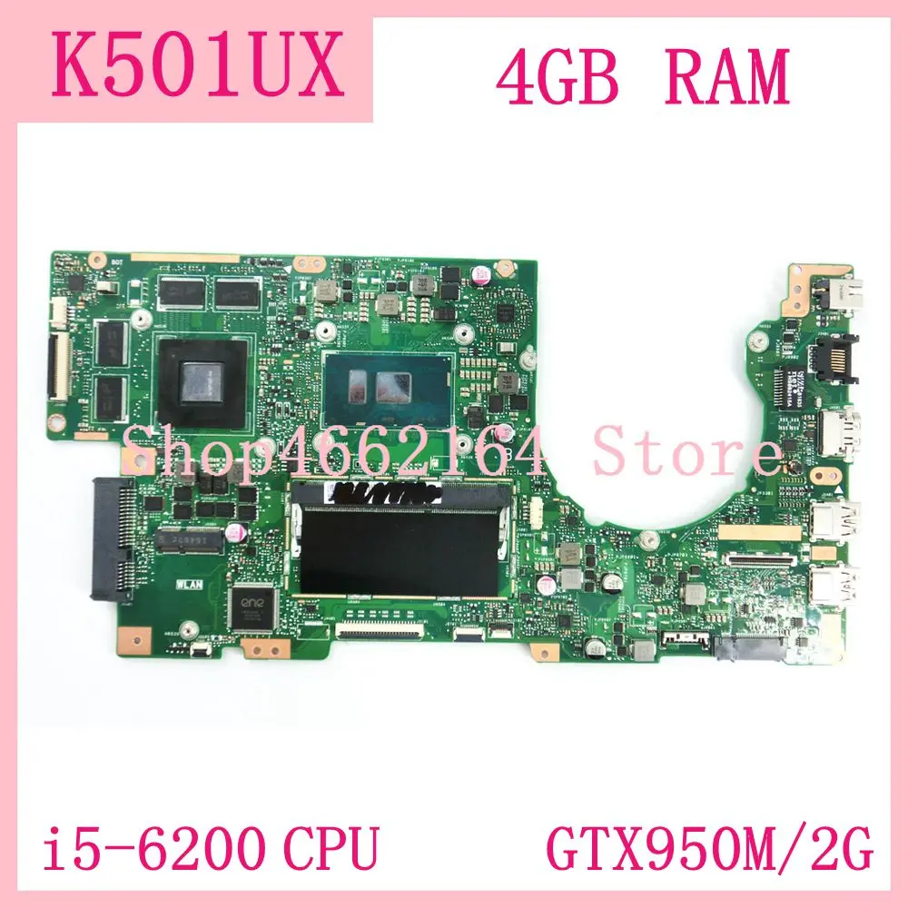 Finest  K501UX motherboard i5-6200 CPU GTX950M 2GB VRAM 4GB RAM Mainboard For ASUS K501UX K501UB K501U lapt