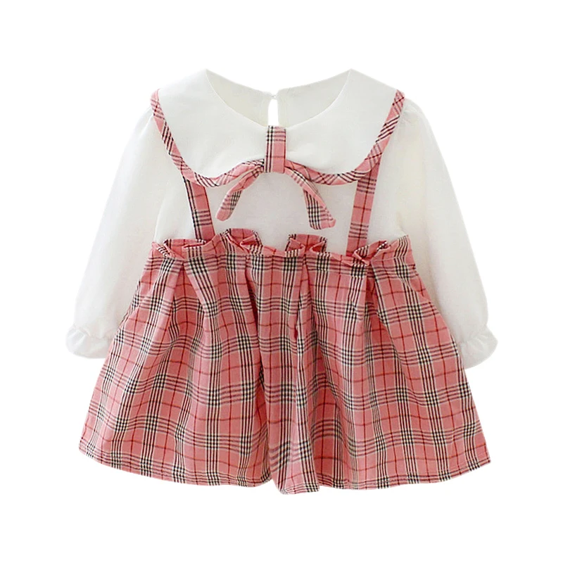 

Baby Girl Clothes 0-3T Plaid Pattern Girls Dresses Fashion Cute Fake Two-piece Long Sleeves Dresses #m