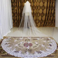 Высококачественная кружевная Длинная свадебная вуаль, 4 метра, 2 слоя, свадебная вуаль с гребнем, белая, слоновая кость, 2 т, 4 м, вуаль, свадебные аксессуары