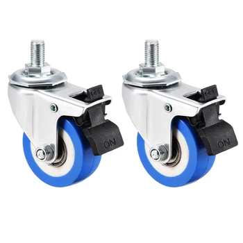

uxcell Swivel Caster Wheels PU Caster 2 Inch Dia Blue Wheel M12 x 20mm Threaded Stem with Brake , 132lb Capacity , 2pcs