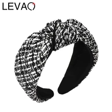 LEVAO Women Autumn And Winter Simple Plaid Wide Headband Bezel Turban Girls Middle Knotted Hair Hoop Hair Accessories Hairbands