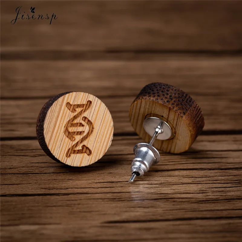 Jisensp Unique Design Tiny Handmade DNA Stud Earrings for Women Wooden Minimalism Geometric Round Earring Personality bijoux