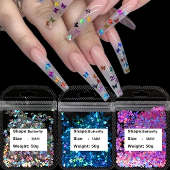 

50/100g Laser Butterfly Nail Sequins 3mm Micro Holographic Silver Gold Flakes 3D Decor For Nails Accessories Nail Art Decoration
