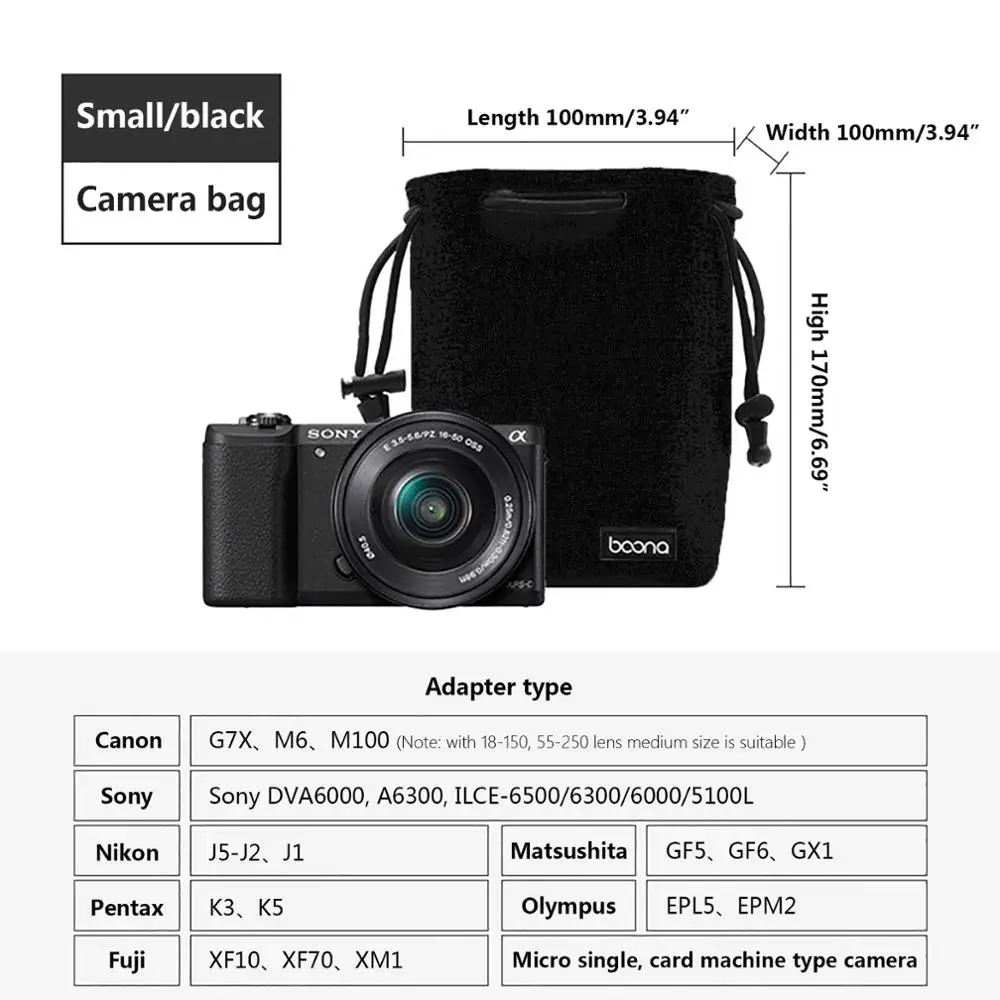 Сумка для DSLR камеры, чехол для объектива Nikon, Canon, sony, Olympus, Fuji, сумка для объектива из лайкры, сумка для фотосъемки для камеры - Цвет: Black Camera Bag S