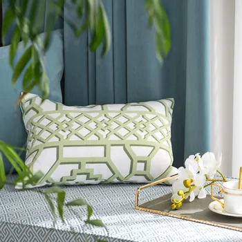 

DUNXDECO Cushion Cover Decorative Pillow Case Vintage Country Style Simple Green Geometric Print Sofa Chair Coussin