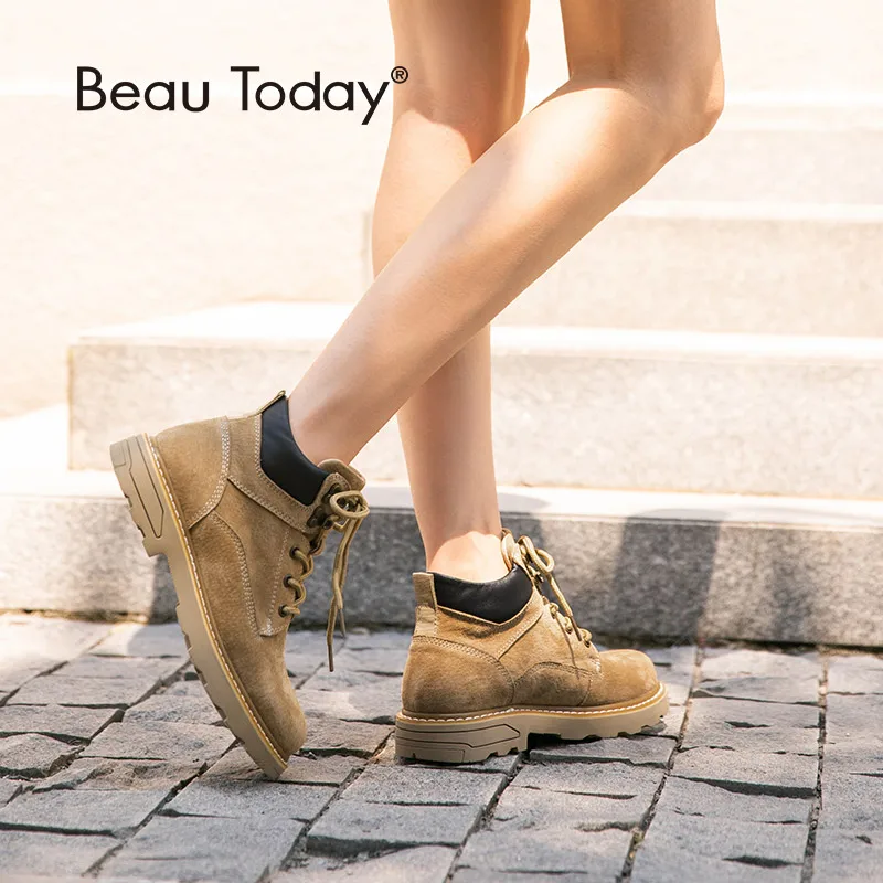 Женские ботильоны из свиной шкуры BeauToday модные замшевые дезерты натуральной кожи