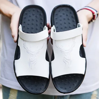 

Classic Mens Sandals Summer PU Leather Mens Beach Sandals Soft Comfortable Outdoor Beach Slippers Slip-ON Man Sandals NANLX11