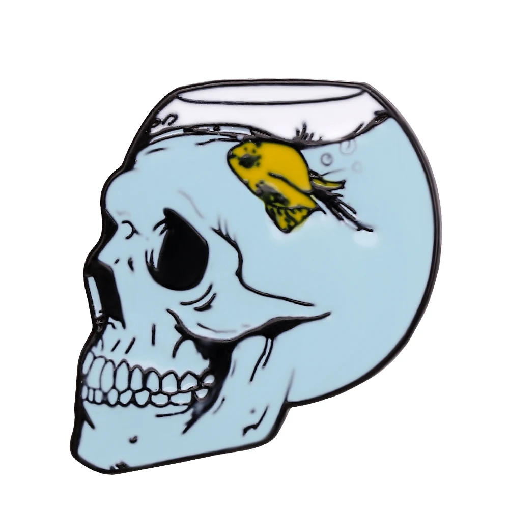 Punk Style Skeleton Love Heart Enamel Pins Self-deprecating Dark Punk Brooches Ocean Wave Whale Human Heart Lapel Pins Badges - Metal color: XZ071