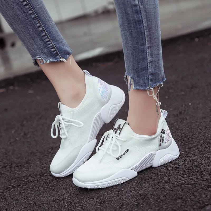 

Casual Women's White Shoes Spring And Autumn Paragraph Four Seasons Mesh Breathable Thick Bottomed Anti-slip Running Sports Shoe