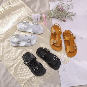 

Kids Sandals Buckle Hook Loop Boys Sandals Genuine Leather Children Beach Shoes Open Toe Girls Sandalias Retro Baby Cool Shoes