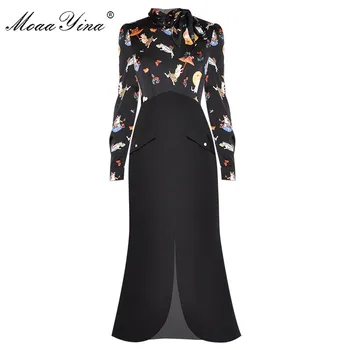 

MoaaYina Fashion Runway dress Spring Summer Women's Dress Long sleeve Print Patchwork Package buttocks Mermaid Dresses