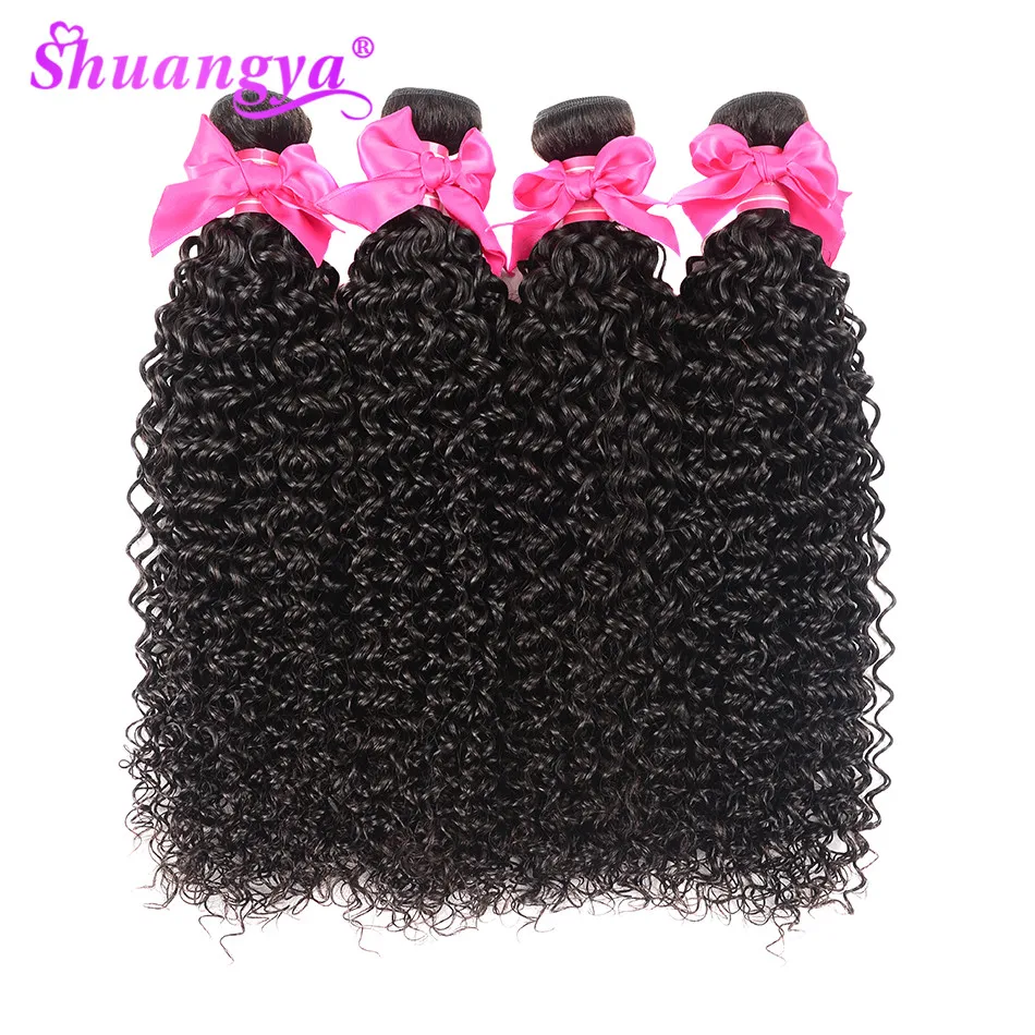 Shuangya волосы монгольский курчавый и вьющийся волос пучки Remy 100% натуральные