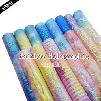 

QIBU 22*30cm Rainbow Faux Leather Sheets Mermaid Snake Holographic Fabric For Bags Bow Maker Accessories A4 DIY Crafts Materials