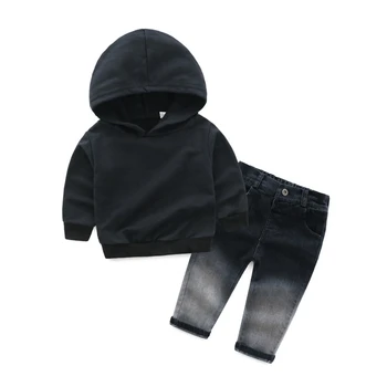 

2Pcs Baby Boys Clothing Set Hooded Children Boy Clothing Long Sleeve Kids Clothes Black T-shirts+Jeans Pants Tracksuit 0-5Y