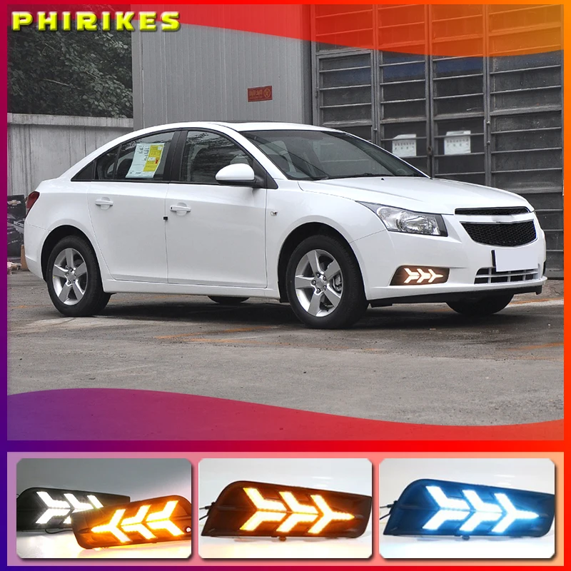 2PCS DRL Daytime Running Light fog lamp cover with yellow turn signal For chevrolet cruze 2009 2010 2011 2012 2013 2014 |