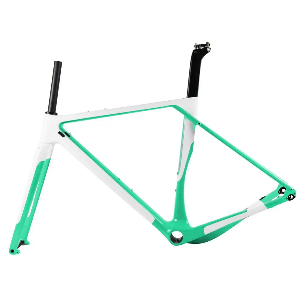 Spcycle Aero полный карбоновый гравий велосипедный Велокросс велосипедная рама дисковый тормоз дорожный велосипед набор Рам передний 100*12 мм задний 142*12 мм - Цвет: Mint Green Color