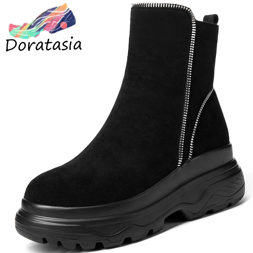 

DORATASIA 32-43 Autumn Winter Brand New High Platform Booties Ladies Decorating Ankle Boots Women 2019 Wedges Shoes Woman