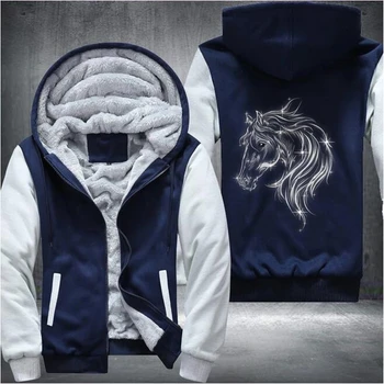 

Limited Glowing White Horse Mens Winter Hoodies Casual Sweatshirts Hooded Zipper Jackets Fleece Sportswear Thicken Warm Outwear