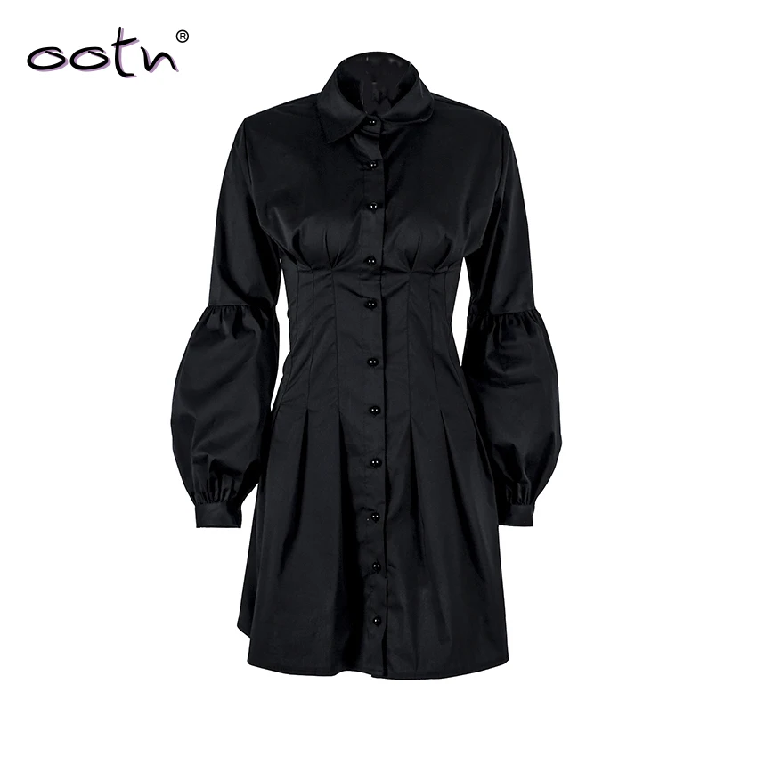 OOTN Элегантное Черное Короткое женское платье блузка с длинным Рукавом