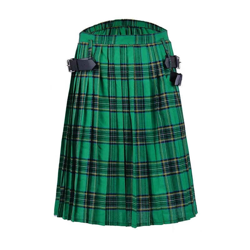 Модные мужские Шотландка Kilt традиционные юбки мужские Регулируемые Талия повседневные клетчатые плиссированные юбки с принтом Новинка - Цвет: Зеленый