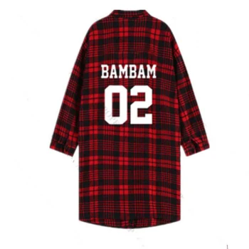 

Mainlead KPOP GOT7 Jackson Bambam JB JR Mark Three-Quarter Sleeve Red Plaid Shirt