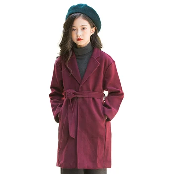

2019 Autumn And Winter Solid Color Cotton Fashion Wool Belt Long Coat Children Cotton Windbreaker Jacket Girls Coat Baby Clothes