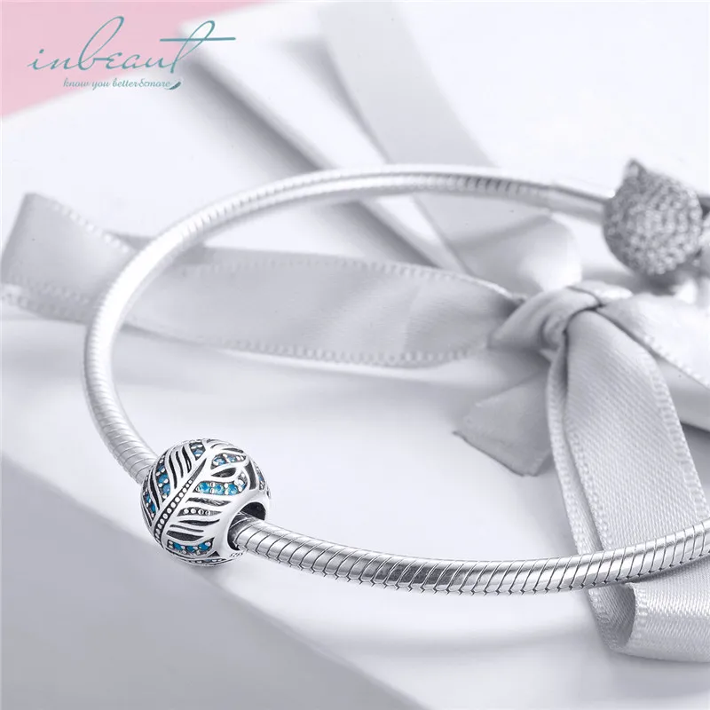 S925 серебро fit Pandora браслет тропический пляж дерево бусины в виде листиков Синий Циркон крупные листья круглое очарование цепочка ручная работа подарок
