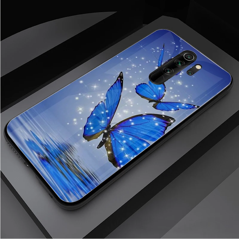 Butterfly Tempered Glass Phone Case For Redmi Note 5 6 7 8 9 Pro Note8T Note9S Pro Redmi7A 8 9 Cover Shell