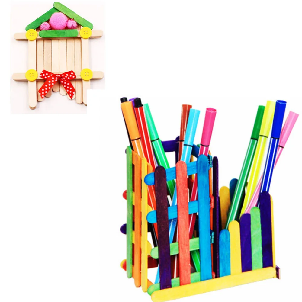 50pcs Multi Size Colorful Wooden Popsicle Sticks Natural Wood Ice Cream  Stick Kids DIY Hand Craft Art Lolly Cake Tools Bookmarks