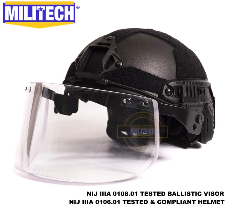 MILITECH Black BK Deluxe NIJ IIIA 3A 0106,01 Быстрый пуленепробиваемый шлем и козырек Набор Дело баллистический шлем-пуля доказательство маска пакет