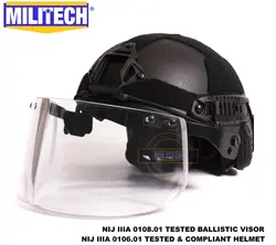 MILITECH черный BK Deluxe NIJ IIIA 3A 0106,01 БЫСТРО Пуленепробиваемый Шлем и комплект козырька Дело Прочный шлем-пуля доказательство маска Pack