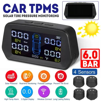 

TPMS Solar tire temperature and tire pressure monitoring system with 4PCS Sensors Real-time Display Car TPMS