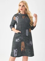 Fall Plus Size woclothing Long sleeve dress fashion ladies elegant Lapel dress