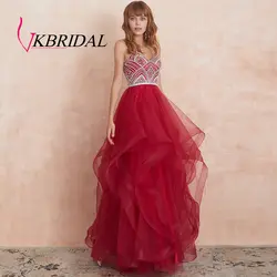 VKBRIDAL красные многоярусные тюлевые платья для выпускного вечера 2019 новое бальное платье со стразами кристаллами строгое длинное вечернее