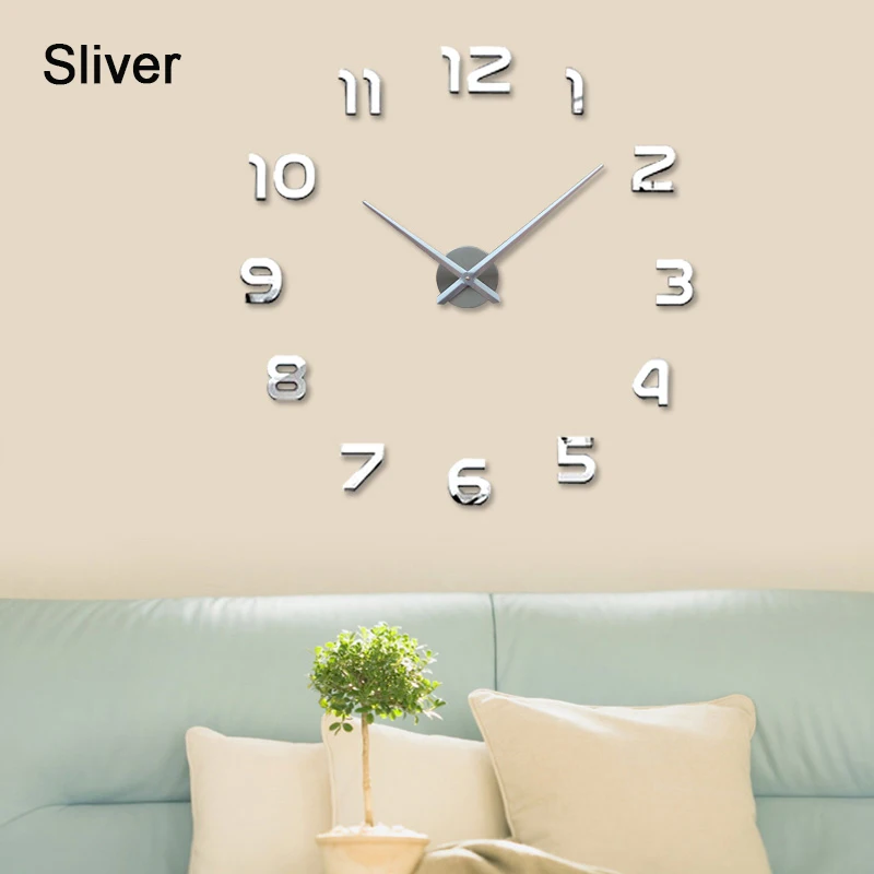 C sliver 3D светящиеся большие настенные часы зеркальные настенные наклейки Diy Декор для дома в гостиную модные часы поступление кварцевые большие настенные часы - Цвет: C sliver