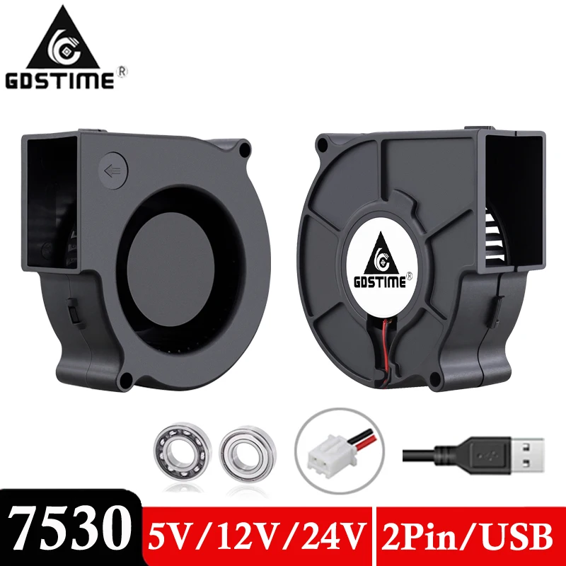 1pcs Gdstime 7530 Dc 5v 12v 24v 2pin Usb Ball sleeve 75mm 75x30mm Turbo 